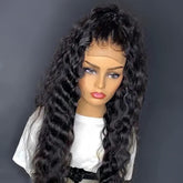 13x4 Front Lace Natural Black 100% Human Hair Deep Wave Wig For Black Women